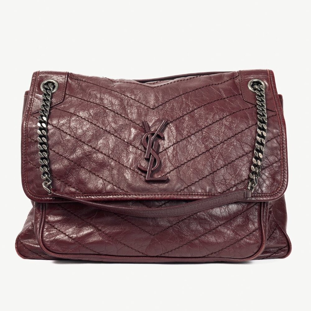 Saint Laurent Niki Bordeaux Quilted Crinkled Vintage Leather YSL-Cassandre Flap